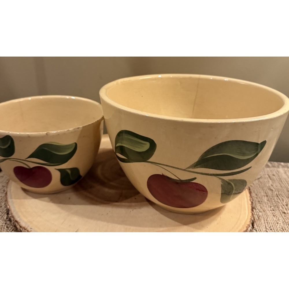 Vintage Watt Pottery Apple Deep Mixing Bowl Set Of 2
